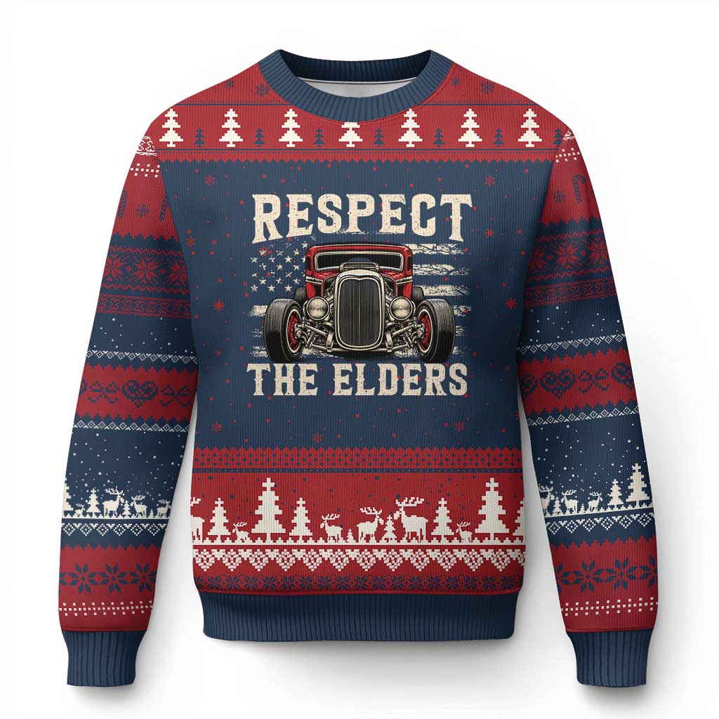 Respect The Elders Ugly Christmas Sweater 1932 American Classic Hotrod