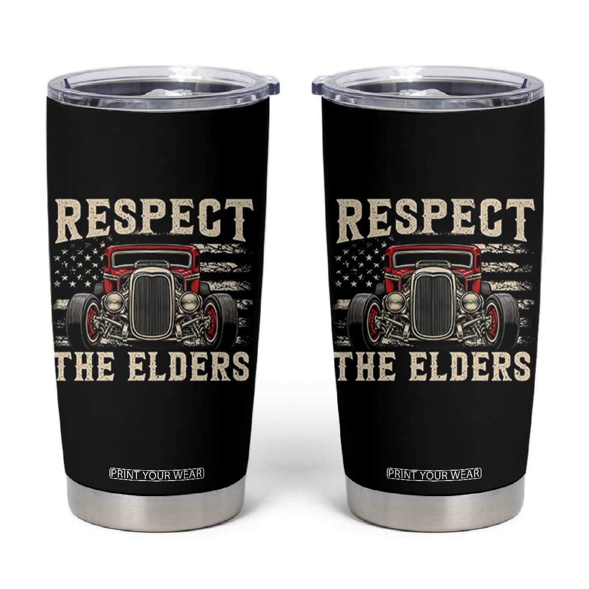 Respect The Elders Tumbler Cup 1932 American Classic Hotrod TS14 Black Print Your Wear