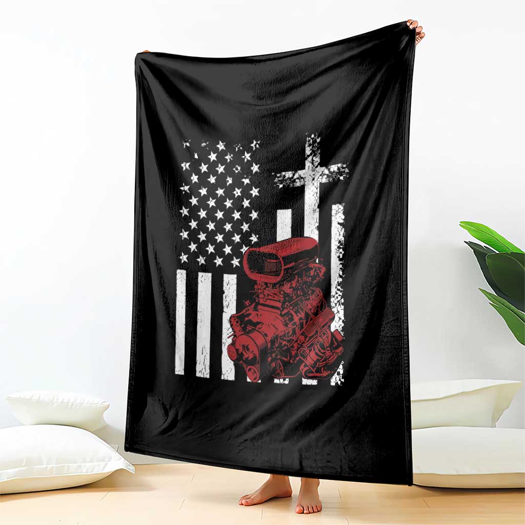 Classic Big Block Blower Throw Blanket Patriotic Racing Engine American Flag Christian Cross TS14 Print Your Wear