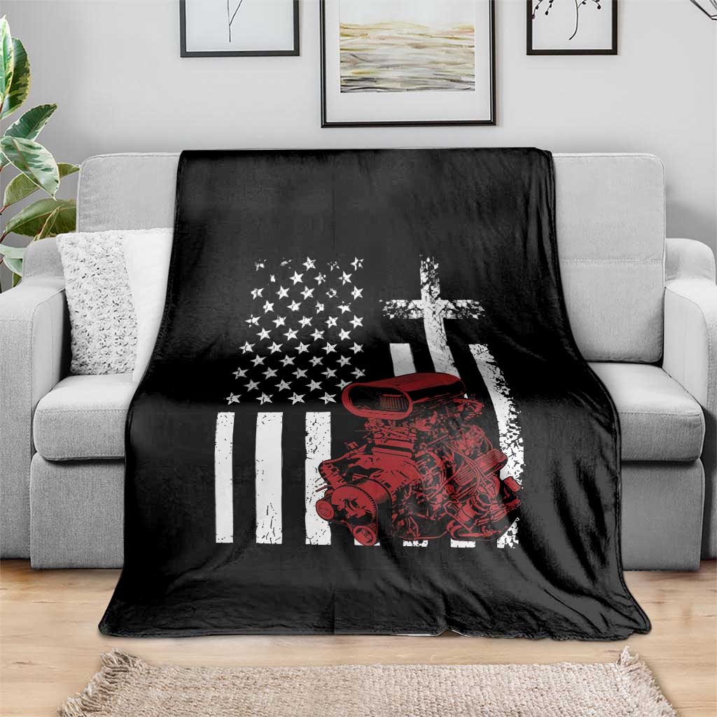 Classic Big Block Blower Throw Blanket Patriotic Racing Engine American Flag Christian Cross TS14 Print Your Wear