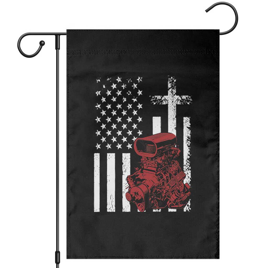 Classic Big Block Blower Garden Flag Patriotic Racing Engine American Flag Christian Cross TS14 Black Print Your Wear