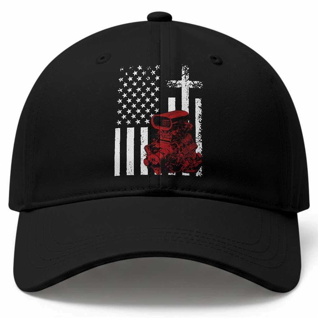 Classic Big Block Blower Baseball Cap Patriotic Racing Engine American Flag Christian Cross TS14 Print Your Wear