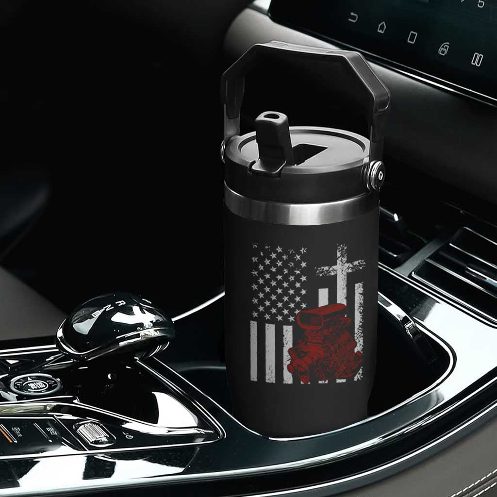 Classic Big Block Blower Flip Straw Tumbler Patriotic Racing Engine American Flag Christian Cross TS14 Print Your Wear
