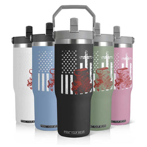 Classic Big Block Blower Flip Straw Tumbler Patriotic Racing Engine American Flag Christian Cross TS14 Print Your Wear