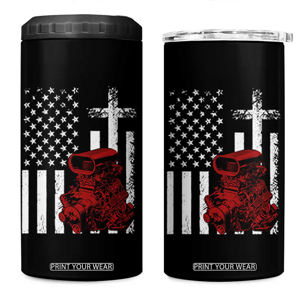Classic Big Block Blower 4 in 1 Can Cooler Tumbler Patriotic Racing Engine American Flag Christian Cross TS14 One Size: 16 oz Black Print Your Wear