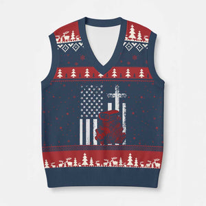 Classic Big Block Blower V-Neck Knit Sweater Vest Patriotic Racing Engine American Flag Christian Cross