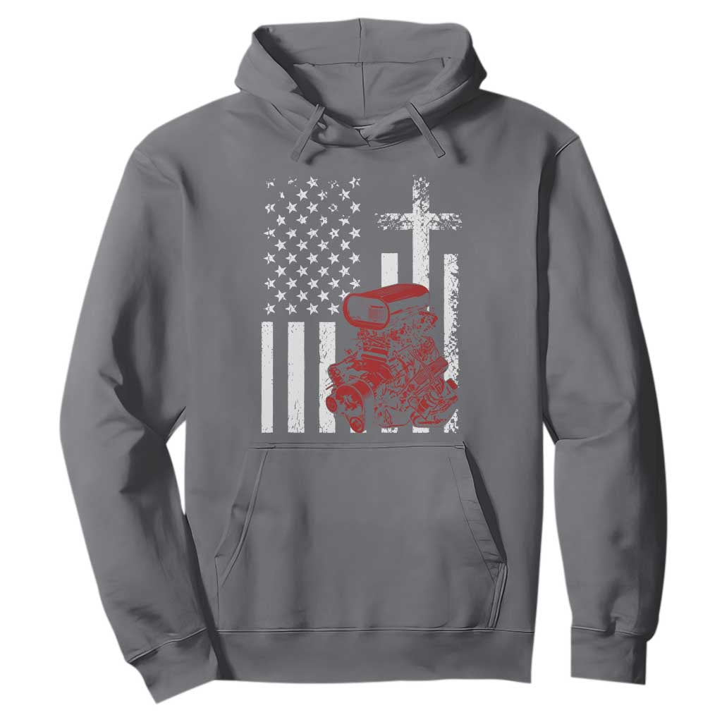 Classic Big Block Blower Hoodie Patriotic Racing Engine American Flag Christian Cross