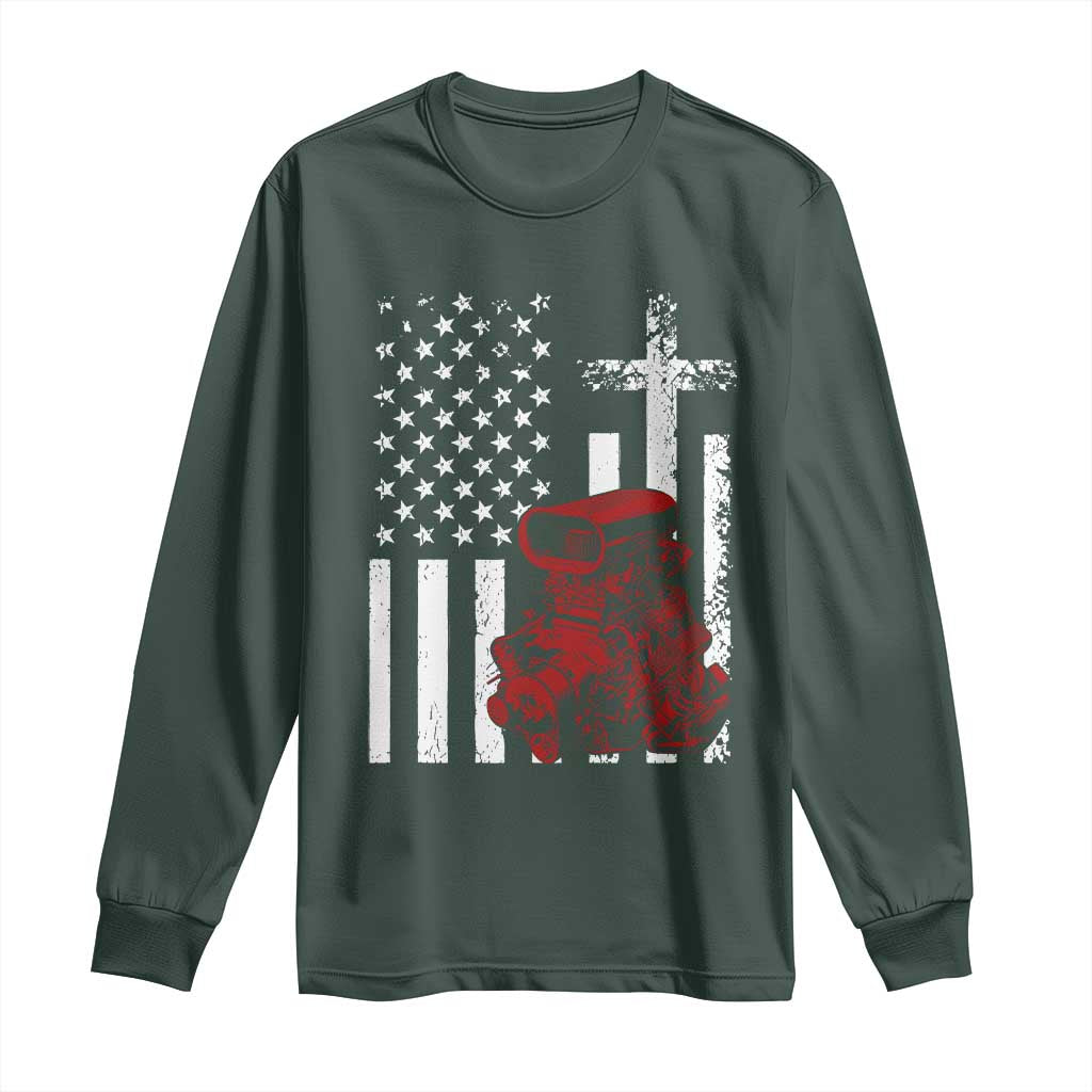 Classic Big Block Blower Long Sleeve Shirt Patriotic Racing Engine American Flag Christian Cross
