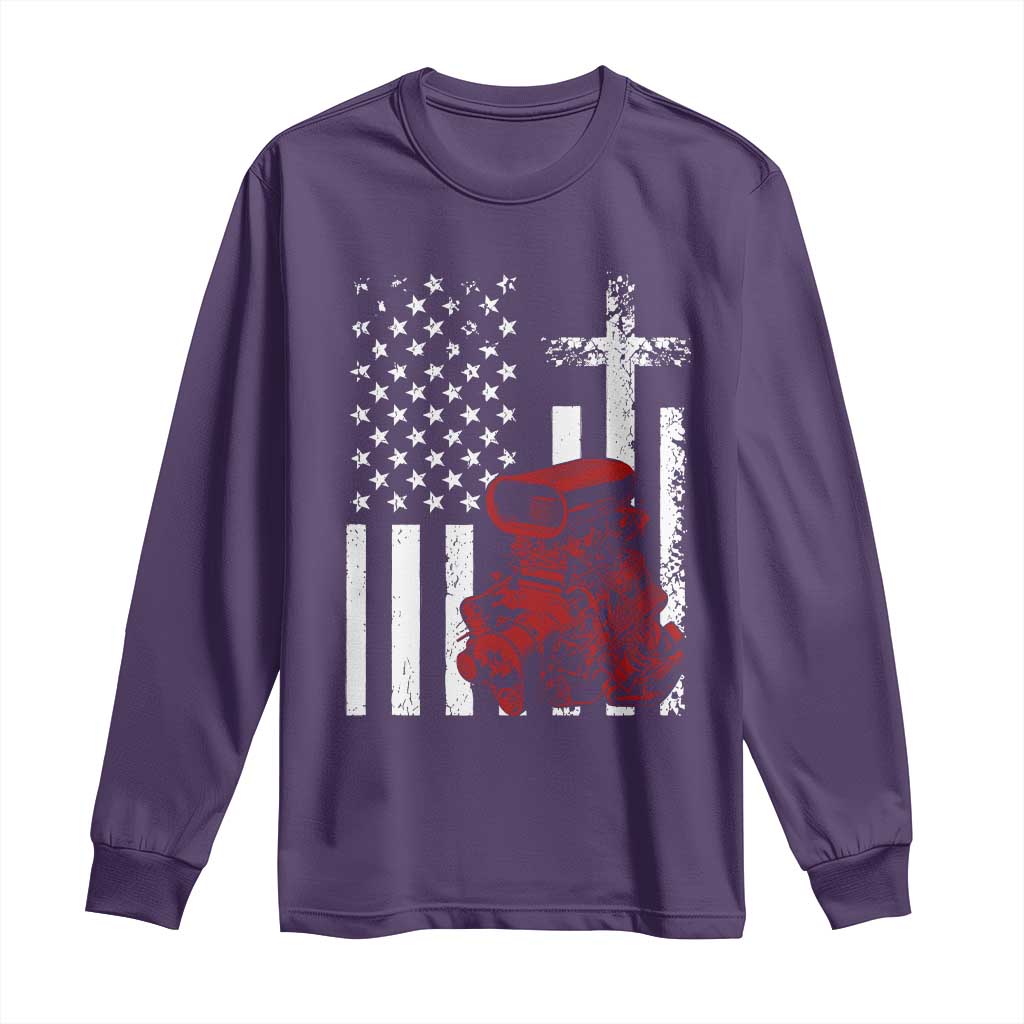 Classic Big Block Blower Long Sleeve Shirt Patriotic Racing Engine American Flag Christian Cross