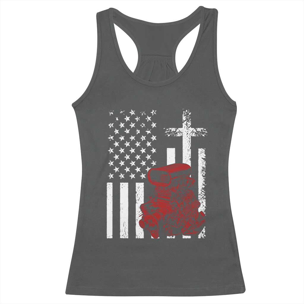 Classic Big Block Blower Racerback Tank Top Patriotic Racing Engine American Flag Christian Cross