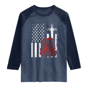 Classic Big Block Blower Raglan Shirt Patriotic Racing Engine American Flag Christian Cross