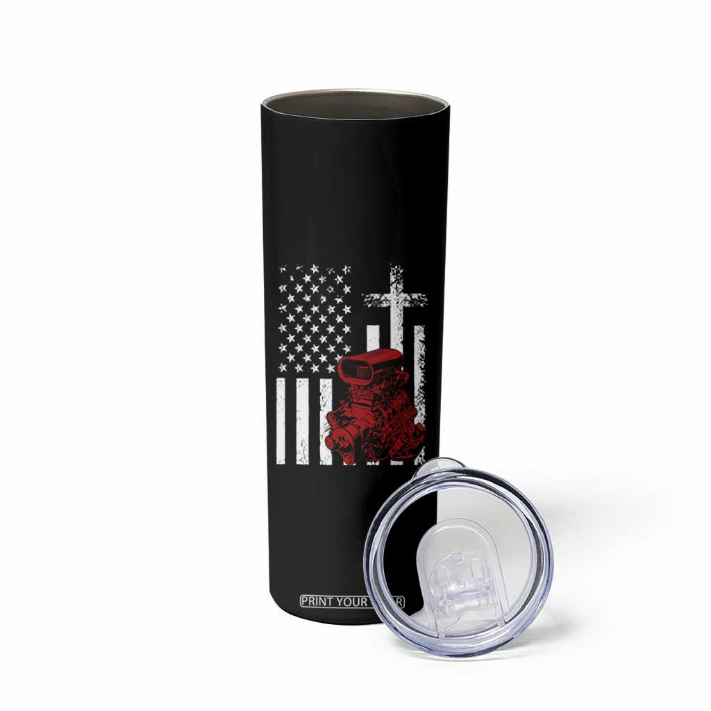 Classic Big Block Blower Skinny Tumbler Patriotic Racing Engine American Flag Christian Cross TS14 Print Your Wear