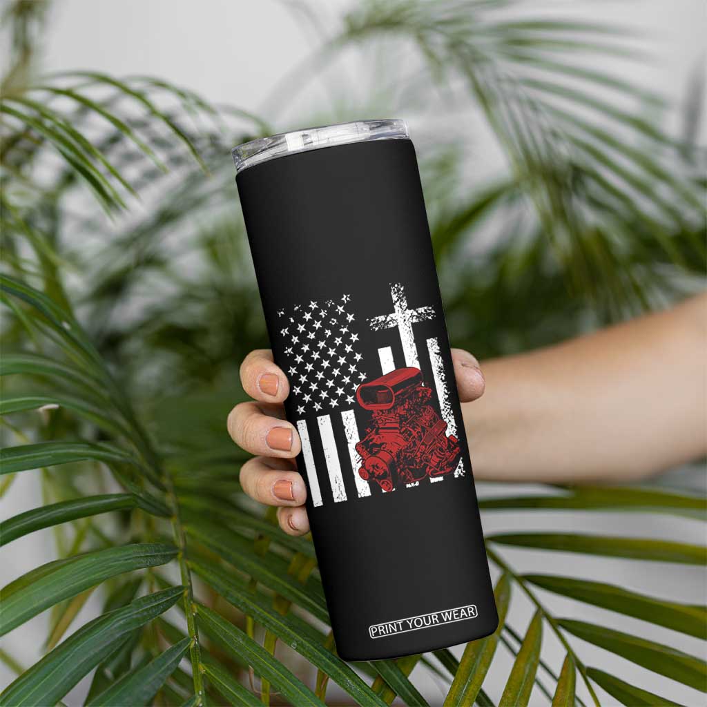 Classic Big Block Blower Skinny Tumbler Patriotic Racing Engine American Flag Christian Cross TS14 Print Your Wear