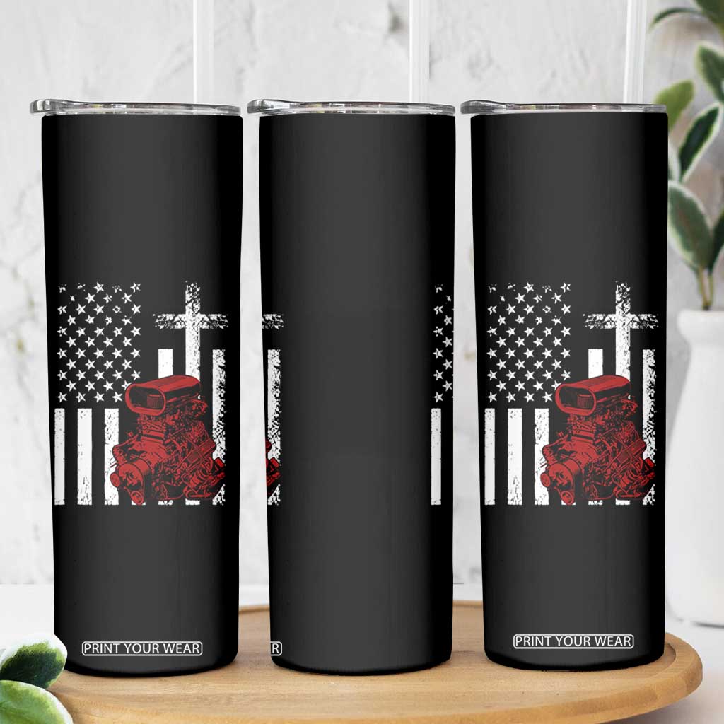 Classic Big Block Blower Skinny Tumbler Patriotic Racing Engine American Flag Christian Cross TS14 Print Your Wear