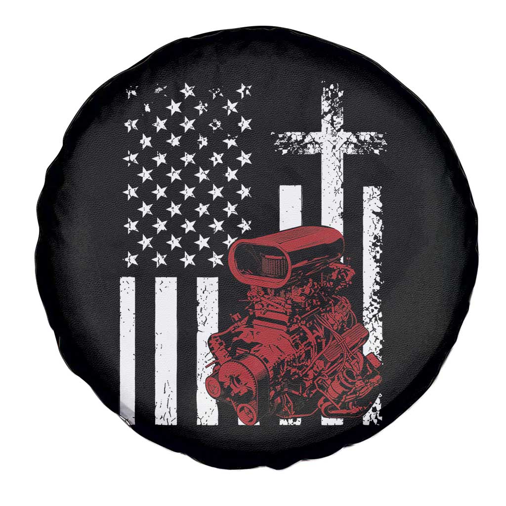 Classic Big Block Blower Spare Tire Cover Patriotic Racing Engine American Flag Christian Cross TS14 Print Your Wear