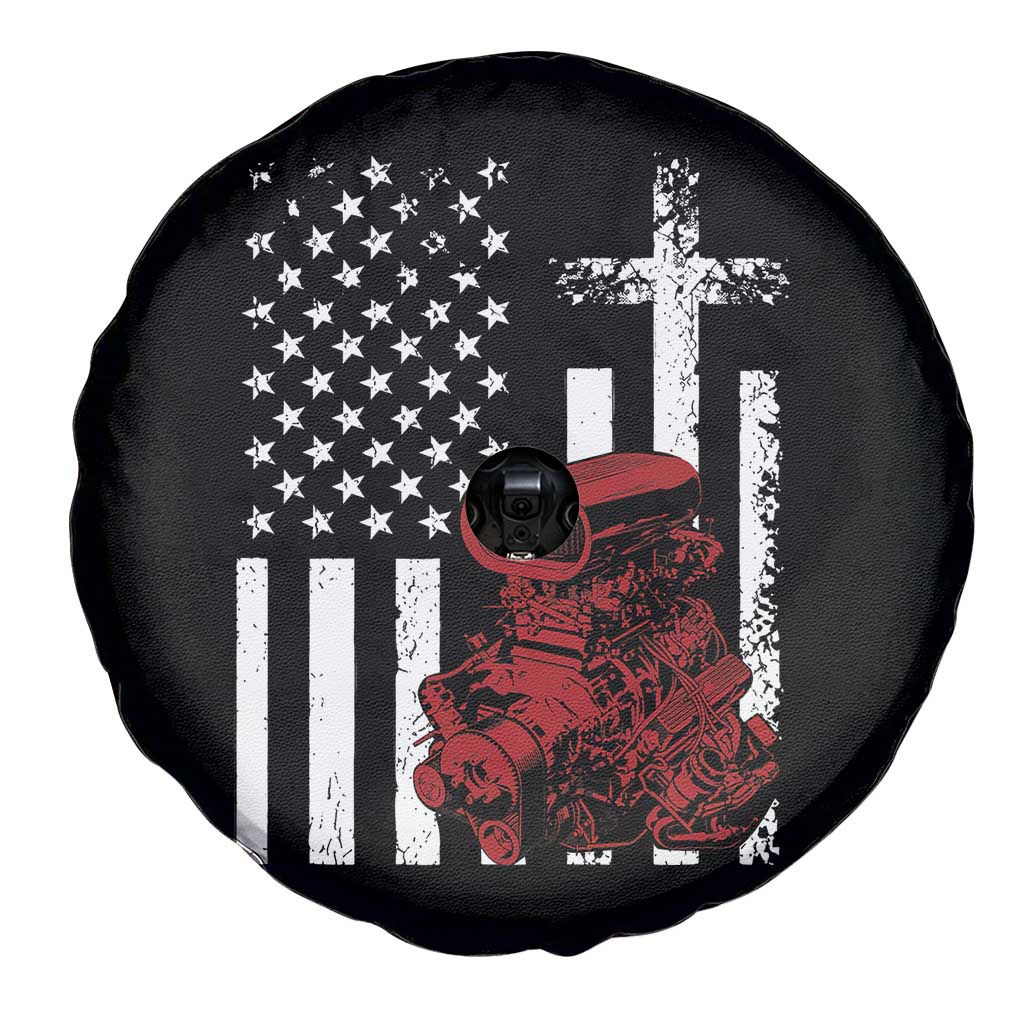 Classic Big Block Blower Spare Tire Cover Patriotic Racing Engine American Flag Christian Cross TS14 Print Your Wear