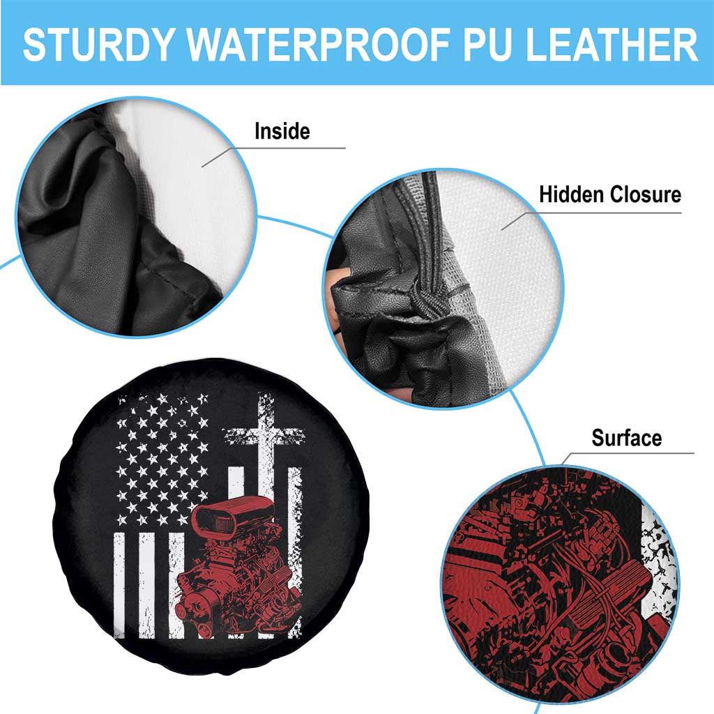 Classic Big Block Blower Spare Tire Cover Patriotic Racing Engine American Flag Christian Cross TS14 Print Your Wear