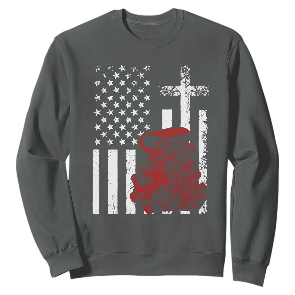 Classic Big Block Blower Sweatshirt Patriotic Racing Engine American Flag Christian Cross