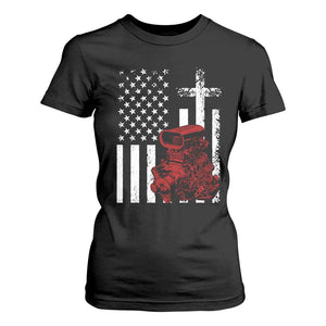 Classic Big Block Blower T Shirt For Women Patriotic Racing Engine American Flag Christian Cross