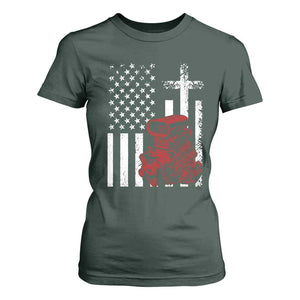 Classic Big Block Blower T Shirt For Women Patriotic Racing Engine American Flag Christian Cross