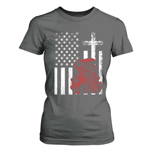 Classic Big Block Blower T Shirt For Women Patriotic Racing Engine American Flag Christian Cross