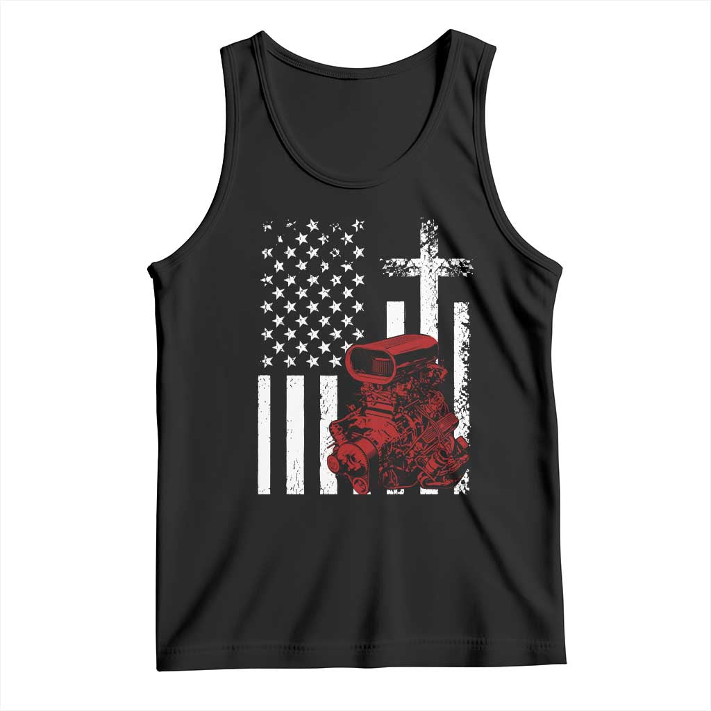Classic Big Block Blower Tank Top Patriotic Racing Engine American Flag Christian Cross TS14 Black Print Your Wear