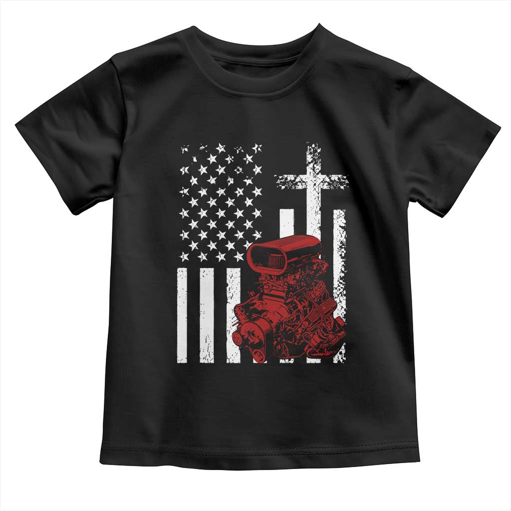 Classic Big Block Blower Toddler T Shirt Patriotic Racing Engine American Flag Christian Cross TS14 Black Print Your Wear