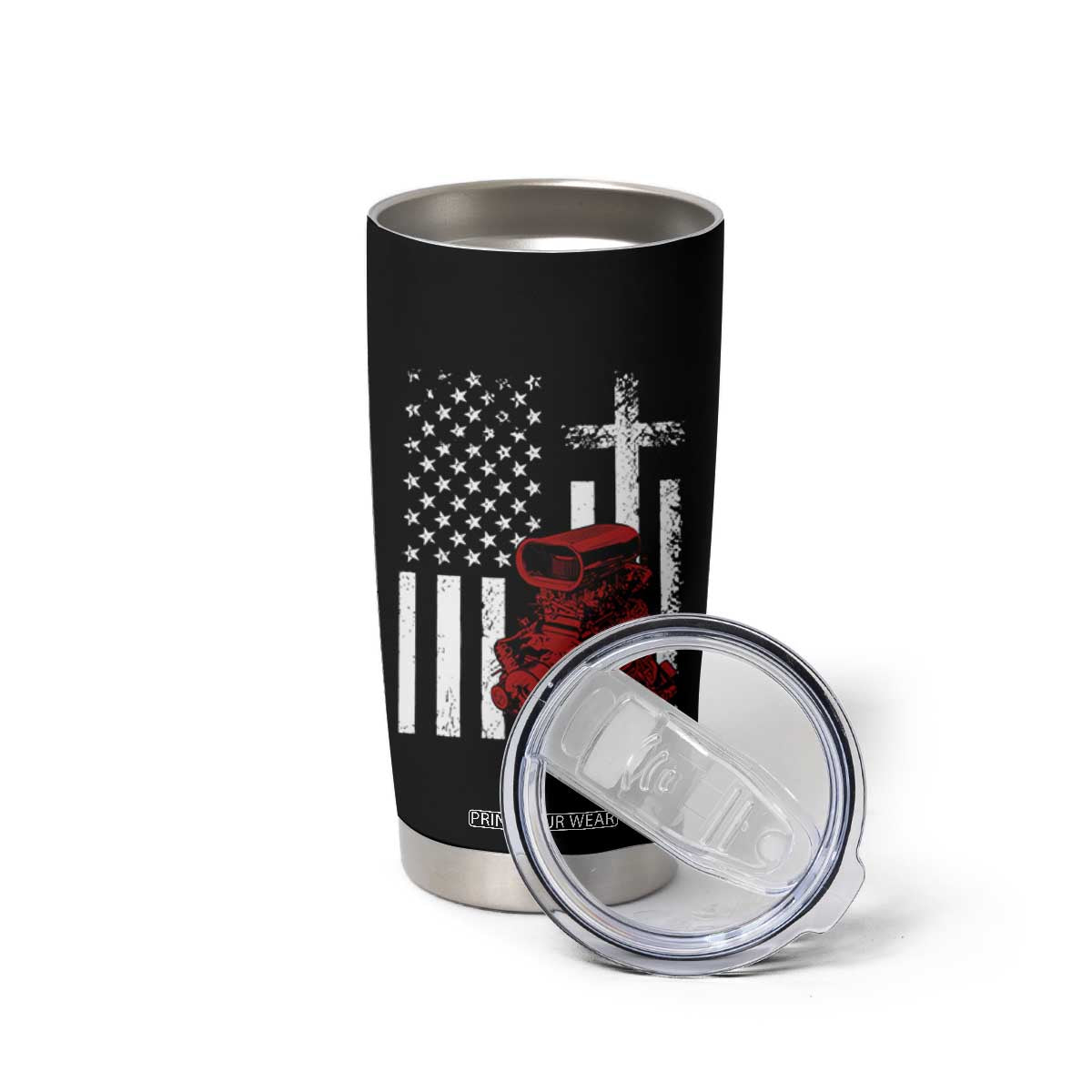 Classic Big Block Blower Tumbler Cup Patriotic Racing Engine American Flag Christian Cross TS14 Print Your Wear