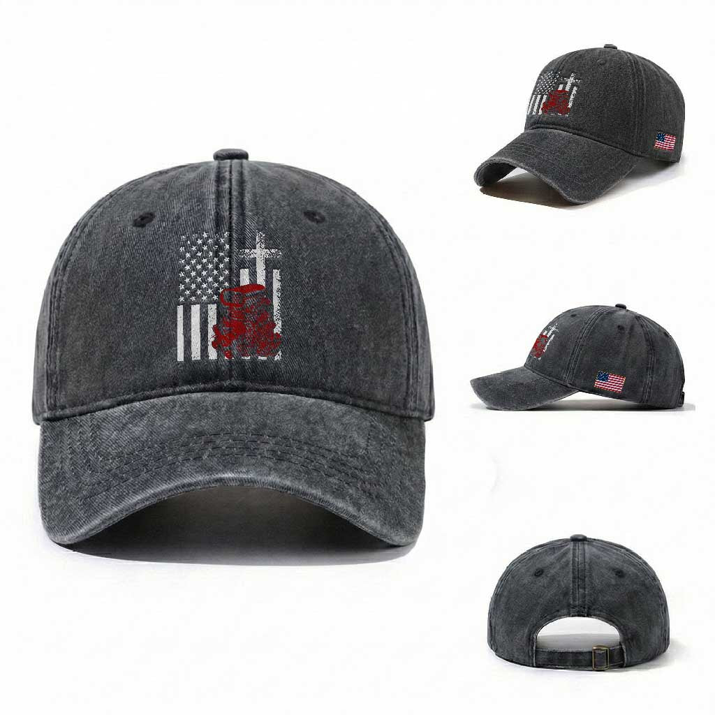 Classic Big Block Blower Washed Cotton Baseball Cap Patriotic Racing Engine American Flag Christian Cross