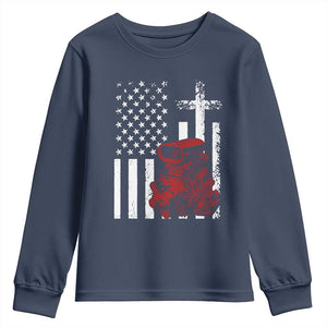 Classic Big Block Blower Youth Sweatshirt Patriotic Racing Engine American Flag Christian Cross