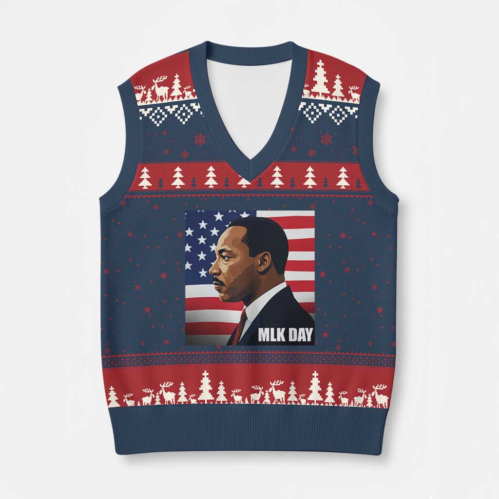Martin Luther King Jr V-Neck Knit Sweater Vest Human Rights TS14 Navy Red Print Your Wear