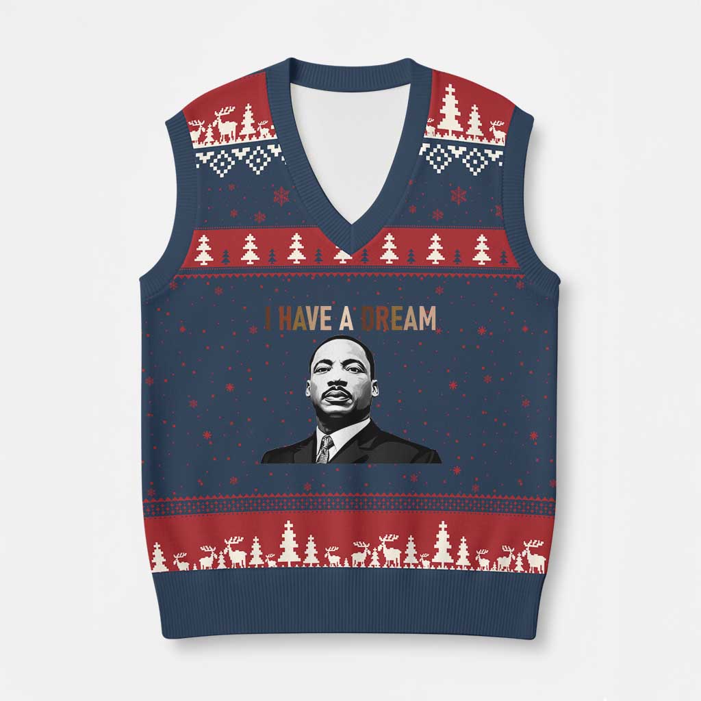 Martin Luther King Jr V-Neck Knit Sweater Vest I Have a Dream Cool Melanin Black History TS14 Navy Red Print Your Wear