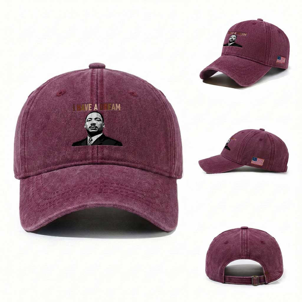 Martin Luther King Jr Washed Cotton Baseball Cap I Have a Dream Cool Melanin Black History TS14 Washed Cap Universal Fit Burgundy Print Your Wear