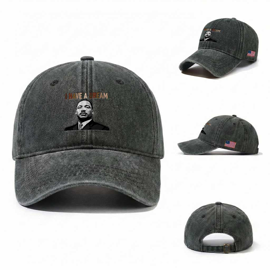 Martin Luther King Jr Washed Cotton Baseball Cap I Have a Dream Cool Melanin Black History TS14 Washed Cap Universal Fit Dark Green Print Your Wear