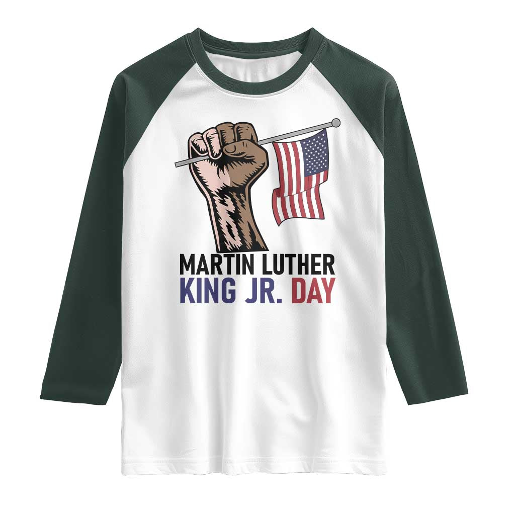 Martin Luther King Jr Raglan Shirt Black History Month TS14 White Dark Forest Green Print Your Wear