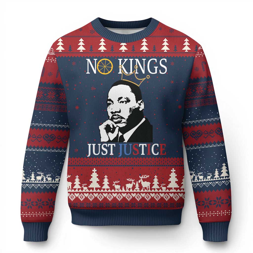 Martin Luther King Jr Ugly Christmas Sweater No Kings Just Justice TS14 Navy Red Print Your Wear