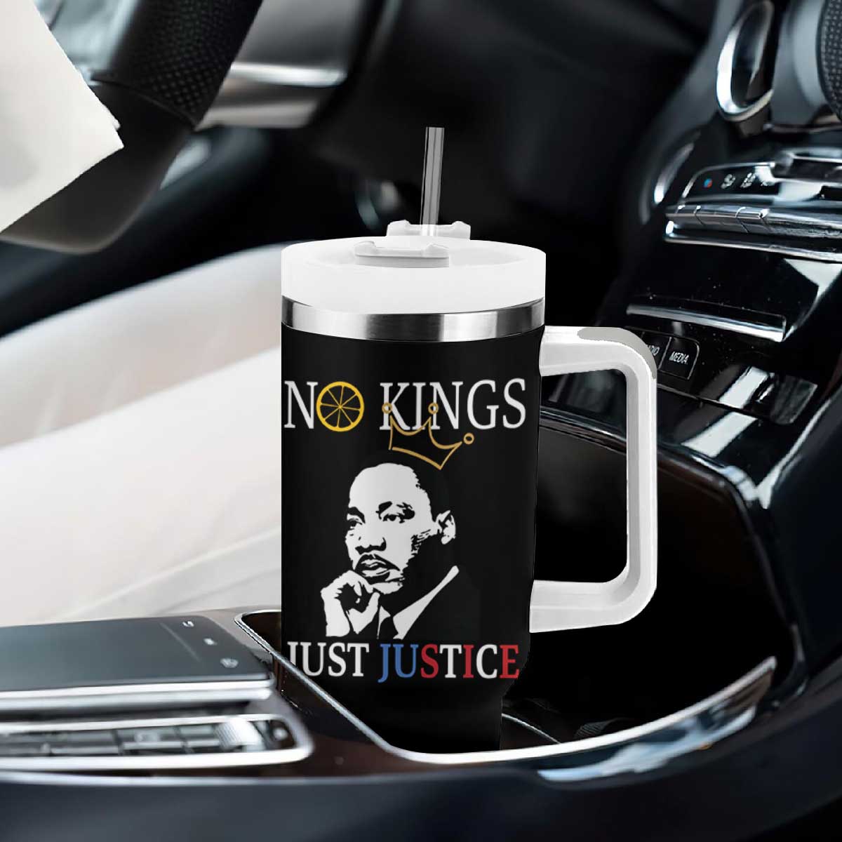 Martin Luther King Jr Tumbler With Handle No Kings Just Justice TS14 Print Your Wear