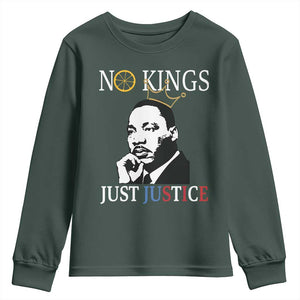 Martin Luther King Jr Youth Sweatshirt No Kings Just Justice TS14 Dark Forest Green Print Your Wear