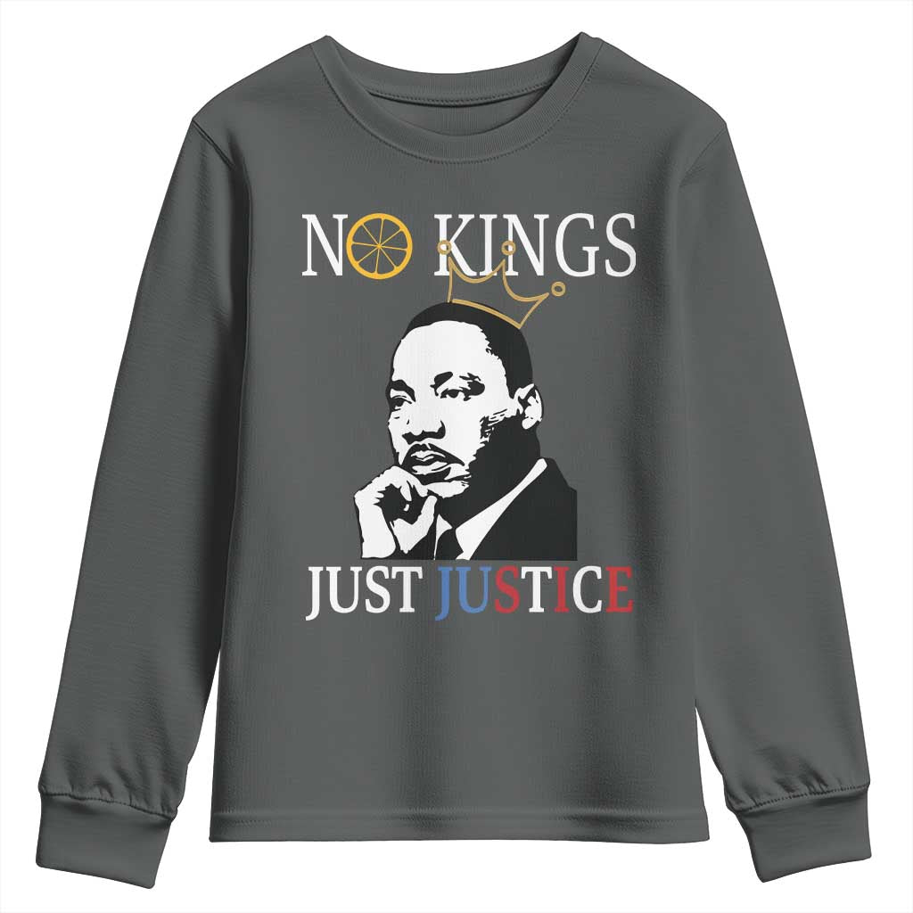 Martin Luther King Jr Youth Sweatshirt No Kings Just Justice TS14 Dark Heather Print Your Wear