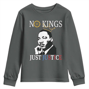 Martin Luther King Jr Youth Sweatshirt No Kings Just Justice TS14 Dark Heather Print Your Wear