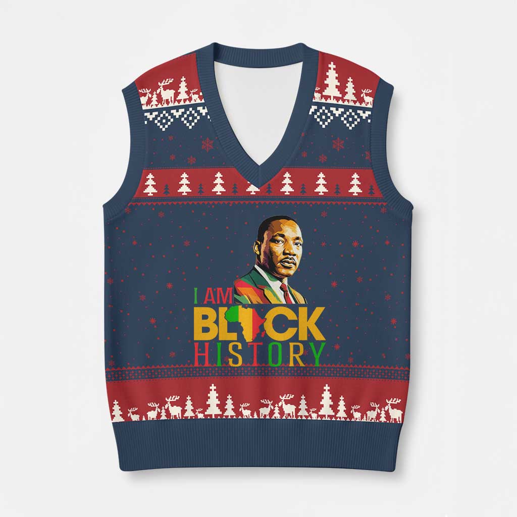 I Am Black History V-Neck Knit Sweater Vest Martin Luther Jr King African American Pride TS14 Navy Red Print Your Wear