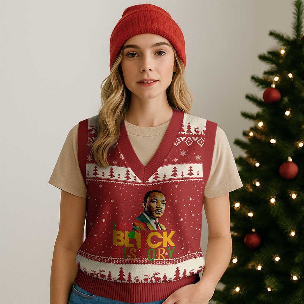 I Am Black History V-Neck Knit Sweater Vest Martin Luther Jr King African American Pride TS14 Red Beige Print Your Wear