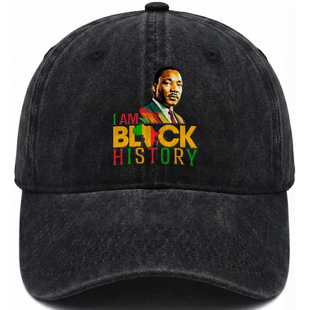 I Am Black History Washed Cotton Baseball Cap Martin Luther Jr King African American Pride TS14 Washed Cap Universal Fit Black Print Your Wear