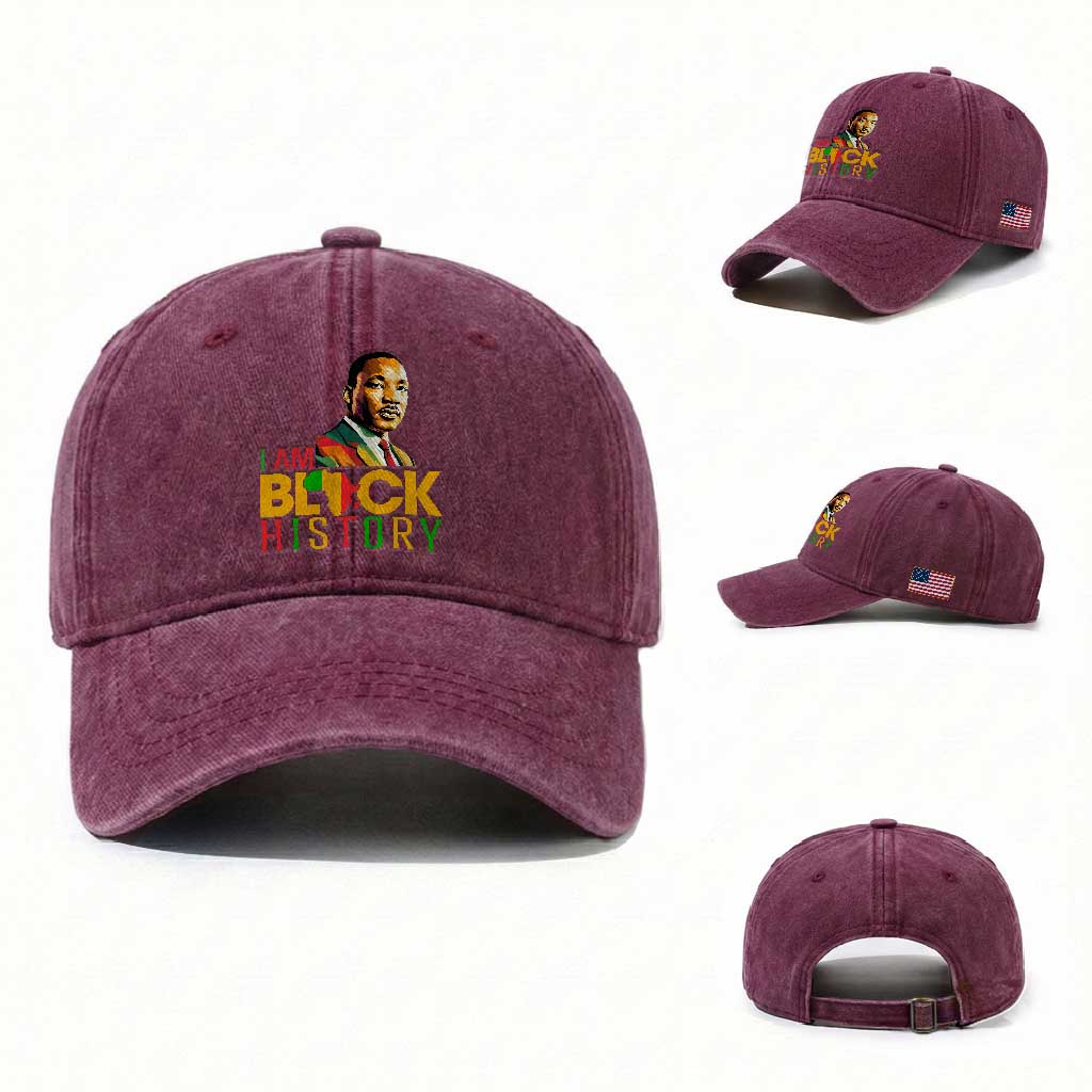 I Am Black History Washed Cotton Baseball Cap Martin Luther Jr King African American Pride TS14 Washed Cap Universal Fit Burgundy Print Your Wear