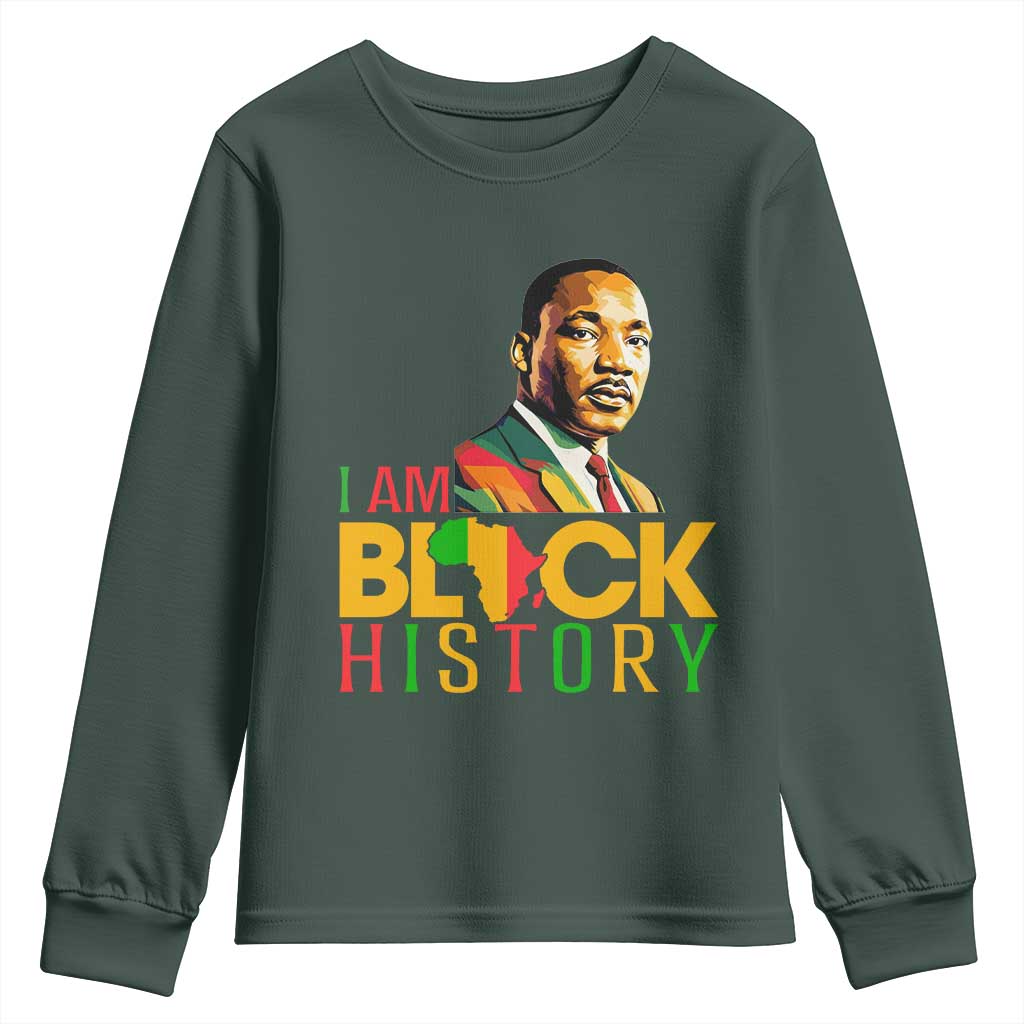 I Am Black History Youth Sweatshirt Martin Luther Jr King African American Pride TS14 Dark Forest Green Print Your Wear