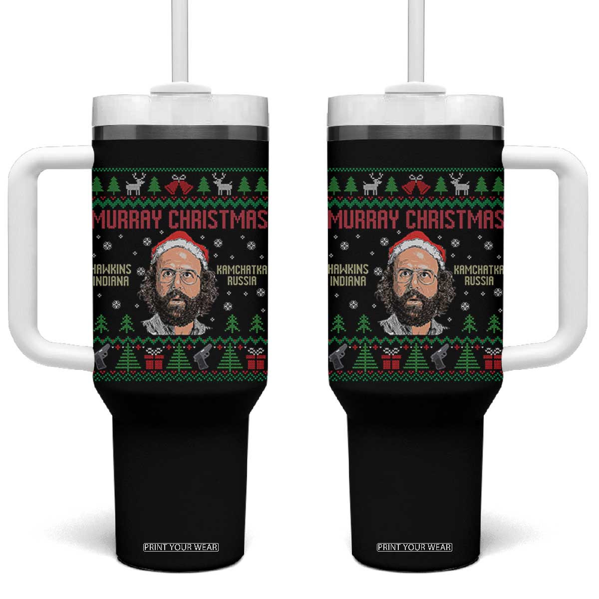 Stranger Christmas Tumbler With Handle Funny Murray Hawkins TS14 One Size: 40 oz Black Print Your Wear