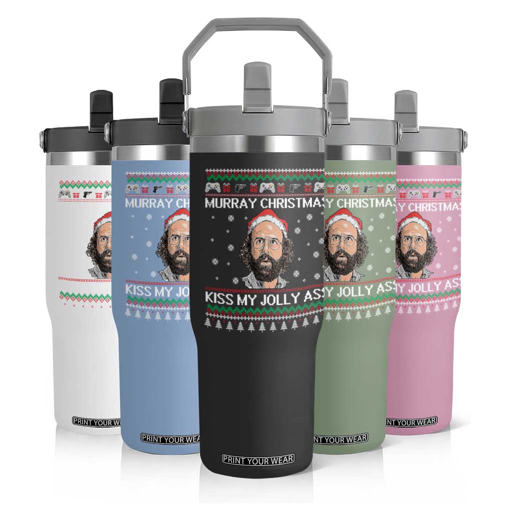 Stranger Christmas Flip Straw Tumbler Santa Murray Kiss My Jolly Ass TS14 Print Your Wear