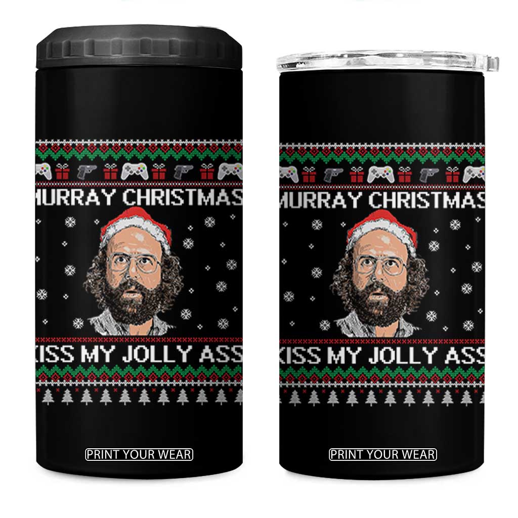 Stranger Christmas 4 in 1 Can Cooler Tumbler Santa Murray Kiss My Jolly Ass TS14 One Size: 16 oz Black Print Your Wear