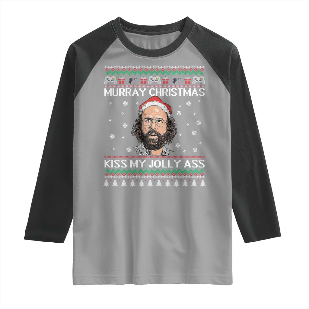 Stranger Christmas Raglan Shirt Santa Murray Kiss My Jolly Ass TS14 Sport Gray Black Print Your Wear