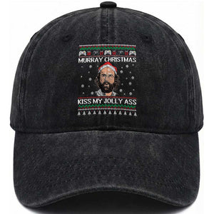 Stranger Christmas Washed Cotton Baseball Cap Santa Murray Kiss My Jolly Ass TS14 Washed Cap Universal Fit Black Print Your Wear